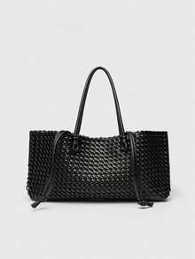 1pc Deep Brown Woven Texture Decor PU Large Capacity Women's Shoulder Bag, Minimalist Commuter Style Handbag, Suitable For Commuting, Work, Shopping, Dating And Daily Outings - Multicolor - View 13
