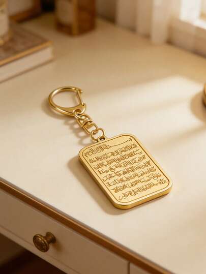 Colgante de mosquetón de Ayatul Kursi de acero inoxidable - Llavero con versículo de oración islámica, regalo religioso musulmán para Eid Mubarak, Hajj y Ramadán, accesorio de oración musulmana durable de acero inoxidable, joyería religiosa como regalo para hombres y mujeres, se puede colgar en bolsos, llaves de coche y encantos de teléfono. Elegante llavero con diseño de caligrafía árabe intrincada, accesorio de llavero, accesorio cultural