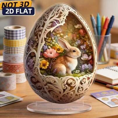 2D Acrylic Easter Decoration, Forest Rabbit & Colorful Eggs Desktop Display