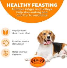 Outward Hound Fun Feeder Slo Bowl U2013 Medium 2u2011Cup Capacity, Slow Feeding, Small To Medium Dogs &Amp; Cats, Non-Slip, Orange, Swirl Pattern - ColorD - 查看 2