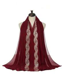 1 pieza Bufanda de mujer de unicolor con lentejuelas de strass y perlas de gasa, versátil y elegante nueva bufanda para la cabeza, chal protector solar para el uso diario - Multicolor - Ver 19