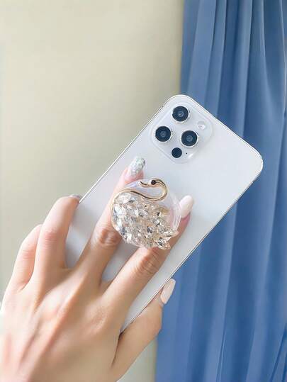 Luxury Crystal Swan Phone Grip Holder, High-End Phone Stand, Foldable Phone Support, Fits All Phones, Collapsible Phone Grip, Strong Adhesive Anti-Drop Phone Mount, Slouchy Phone Stand For Streaming