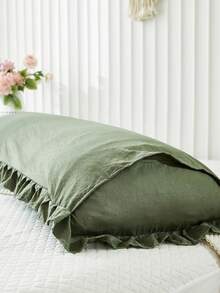 1个军绿色装饰蝴蝶结枕套（不含枕芯），简约清新风格，采用柔软的涤纶面料，适用于主卧、客房、次卧等各种场景，四季皆宜，蝴蝶结装饰，简约清新，长款枕套，触感柔软，卧室装饰，家居必备，热门家居产品 - 軍綠色 - 查看 9