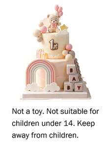 1 pièce Décoration de gâteau en forme d'ours en peluche rose avec nœud, décoration de gâteau en forme de ballon d'ours de dessin animé, décoration de table de dessert pour fête d'anniversaire d'enfants, cadeau de baby shower, pas un jouet. Ne convient pas aux enfants de moins de 14 ans. Tenir à l'écart des enfants. - Multicolore - Voir 6