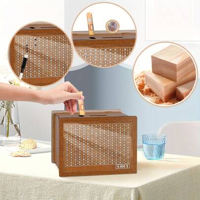 Hucha de madera vintage con contador y objetivo de dólar - Panel acrílico transparente, tarro de dinero reutilizable y borrable, decoración del hogar multiusos, regalo ideal para cumpleaños, graduación, Acción de Gracias - Regalo festivo, caja de dinero, almacenamiento decorativo, diseño clásico, construcción resistente, regalo para comprador