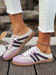 时尚平底女式运动鞋，一脚蹬，休闲百搭。 - 乾枯玫瑰色 - 查看 1