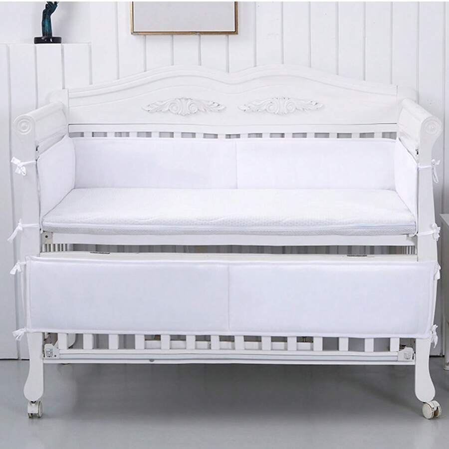 4pcs Baby Crib Bumper Set, Breathable Mesh And Soft Cotton, Crib Rail Cover And Safety Pad, Suitable For Baby And Toddler Bed, White, Pink, Gray, Blue