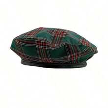 Classic British Style Red Plaid Beret Women's Red/Green Plaid Beret With Black Leather Trim, Spring And Summer All-Match Retro Painter Hat Beret Hat Vintage Style French Beret For Fashion Beret For Casual Outfits, Travel, Daily Use - 紅色 - 查看 4