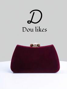 1pc Luxury Velvet Box-Shaped Party Clutch, Scallop-Shaped Rhinestone Decor Evening Bag With Metal Chain, Suitable For Banquet, Ball, Formal Dress, Party, Wedding, Prom, Formal Dinner - Burgundy - View 4