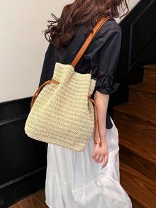 Niche Design Sense Shoulder Bag, New Commuter Bag With High-End Feel, Versatile & Large Capacity Durable Handbag - Beige - View 3