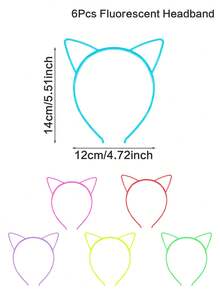 6个装夜光猫耳发箍，生日派对装饰发光猫耳发箍，霓虹发光，生日派对服装，节日庆典发光帽，派对拍照道具，提升派对氛围，发光蝴蝶结发箍，婴儿派对装饰，生日礼物，返校季，毕业季 - 貓耳朵 - 查看 9