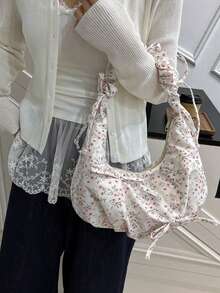 Esta nova bolsa de ombro/transversal de 1 peça apresenta um design de laço e um estampado floral. É casual, simples e estilosa, com fechamento por cordão e alça de ombro ajustável. Perfeita para passeios diários e férias, ela comporta facilmente seus itens essenciais. Uma peça versátil e um favorito da moda, ela se adapta a vários estilos e ocasiões com excepcional versatilidade. - Multicolorido - Visão 7