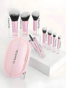 Bộ 10 cọ trang điểm mini màu hồng + 3 bông mút trang điểm (bao gồm cọ nền, cọ phấn phủ, cọ tạo khối, cọ má hồng, cọ phấn mắt, cọ highlight, cọ kẻ lông mày), dụng cụ trang điểm du lịch tiện lợi, bộ cọ trang điểm - Hồng - Xem 5
