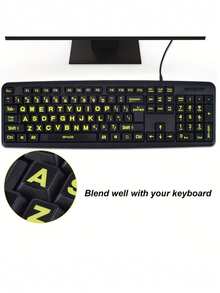 1 miếng dán bàn phím phát sáng, thích hợp cho người khiếm thị làm việc văn phòng (bàn phím tiếng Anh Mỹ). Miếng dán bàn phím máy tính, miếng dán bàn phím số đầy đủ cho máy tính xách tay với chữ tiếng Anh lớn màu đen, miếng dán thay thế bàn phím máy tính, miếng dán bàn phím tiếng Anh đa năng cho máy tính. - Xem 4