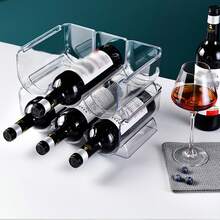 1pc Stackable Wine Rack Storage Cabinet Decor, Plastic Creative Beverage Bottle Holder For Home Use, Suitable For Living Room, Refrigerator, Cabinet - Transparent - View 3