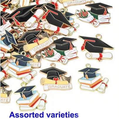 5个2026毕业帽吊坠 - 锌合金学士帽和博士帽吊坠，适合DIY首饰、项链、手链、钥匙扣配件 - 毕业派对礼物、生日礼物