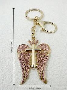 1个金属钥匙扣，带水钻翅膀十字架吊坠，可作汽车钥匙链和包包配饰 - 多色 - 查看 6