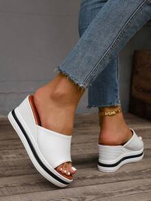 2026 Summer Women's Fashion Lightweight Super High Heel Shoes, Solid Color Slip-On Elastic Comfortable Ladies Shoes For Vacation - White - View 9
