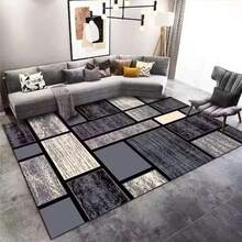Geometric Patchwork Pattern Black White Gray Modern Abstract Design Washable Rugs Area Rugs For Living Room Doormat Bathmat Room Decoration Rugs For Bedroom Large Carpets Ultra Soft Dining Room Rug Low Pile Rug For Home Office Decor Kitchen Rugs For Entryway Bathroom - A - View 2