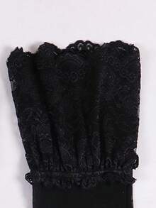 3件套女士蕾丝提拉塑形内衣套装，包括性感塑形文胸、内裤和丝袜 - 黑色 - 查看 6