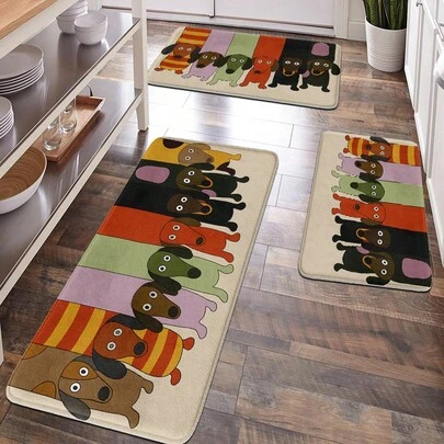 1pc Decorative Bathroom Mat, Non-Slip Soft Plush Surface Cute Dachshund Pattern Floor Rug, Cartoon Animal Theme Home Decor, Comfortable Underfoot, Fatigue Relief