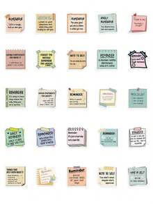 50pcs English Text Reminder Stickers Waterproof For Phone Case, Luggage, Laptop Decor Back To School - 查看 4