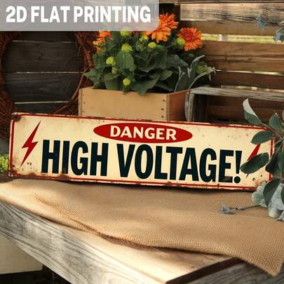 2D Flat Vintage High Voltage Metal Warning Sign - Heavy Industrial Style Red Lightning Decor, Suitable For Garage, Workshop, Man Cave, Bar - No Wiring Needed - Large Size 9.98x39.98cm Retro Electrical Hazard Sign, Rustic Wall Art, Distressed Finish, Sturdy Construction, DIY Enthusiasts - 1pc, Workshop Decor, Garage Decor, Distressed Decor