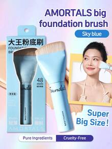 Amortals 1pc Extra Large Curved Foundation Brush, 48mm Wide Dense Soft Bristles, Low Liquid Absorption, Seamless Contour Fitting Makeup Tool, Suitable For Beginners And Makeup Artists, Popular Flat Face Makeup Brush - Baby Blue - View 2