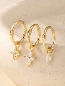 1 chiếc khuyên mũi bằng bạc Sterling S925, kiểu dáng tối giản sang trọng cổ điển hình học đính đá Cubic Zirconia, phù hợp cho mũi, sụn tai, dái tai, vành tai, nắp tai. - đơn - Xem 2