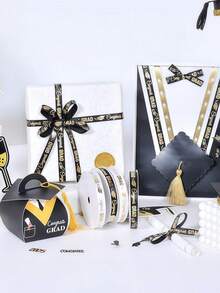 29ft 2026 Graduation Ribbon, Black White Gold Foil Graduation Party Decor Ribbon, Gift Wrapping Ribbon, Congratulations Party Decor, DIY Wreath Making - Multicolor - View 8