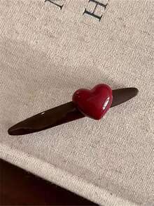 1pc Retro Chocolate Brown Heart Shaped Hair Clip, French Style Side And Bangs Clip, Sweet Vintage High-End Hair Accessory For Women Valentine's Day Valentines Claw Clips Hair Claws Hair Barrettes, School Stuff, Hair Accessories, Head Accessories - 黑色 - 查看 8