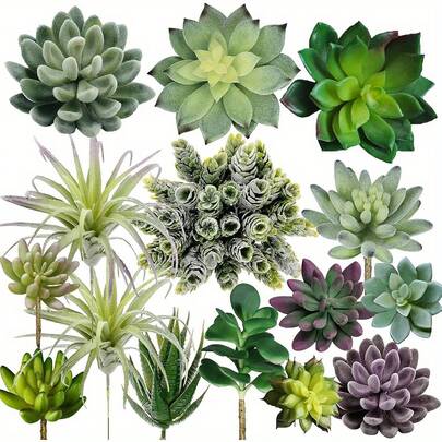 15pcs Artificial Succulent Plants, Small Green Potless Succulents, Suitable For Home Office Desktop Decor, Garden Floral Arrangement, Indoor Outdoor Spring Summer Decoration