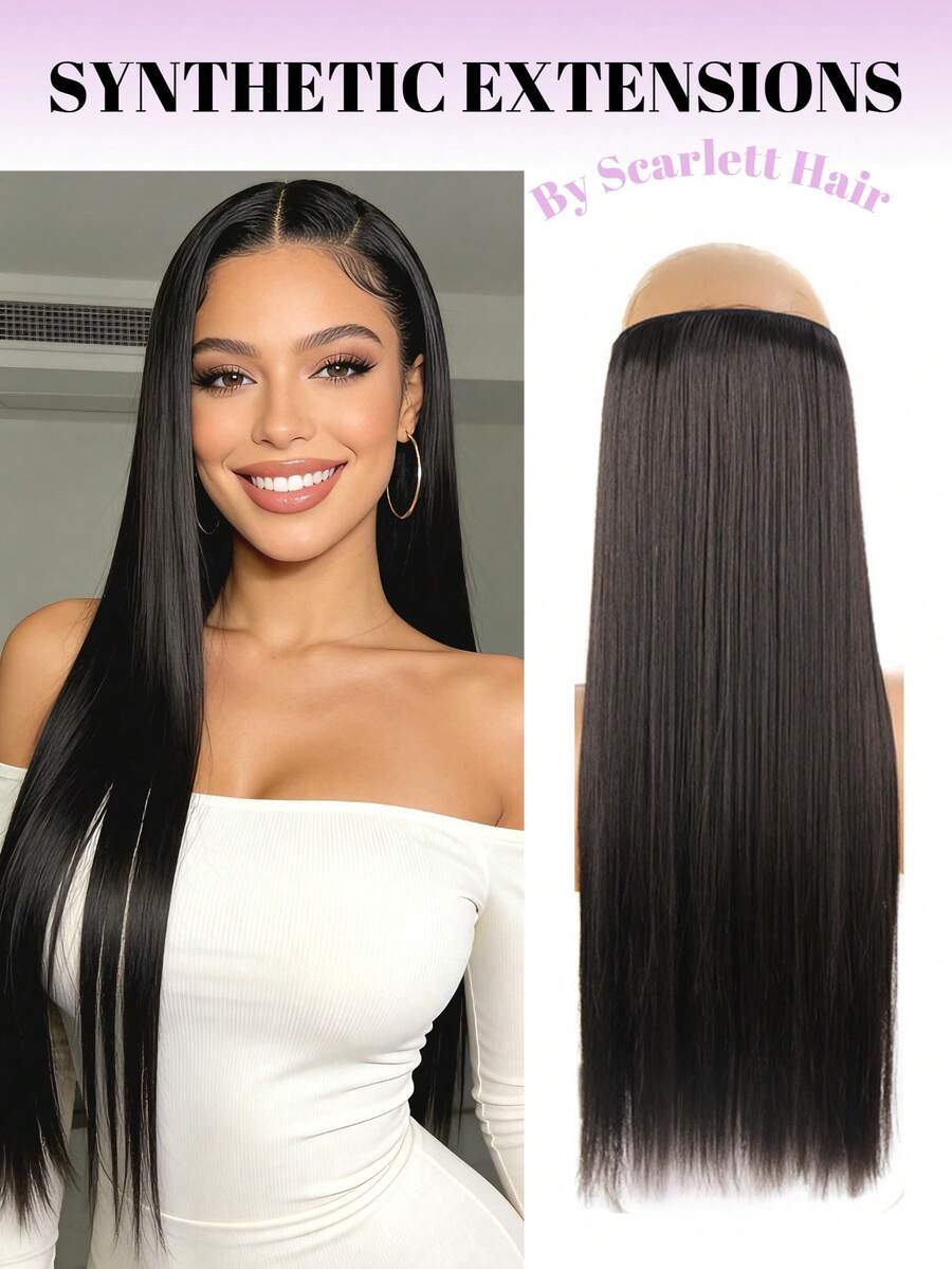 22英寸无夹隐形合成直发假发，黑色、金色、酒红色可选，一体式自然仿鱼线隐形无缝长直发接发，适合女性，可用于派对、节日、送礼、音乐节等场合。