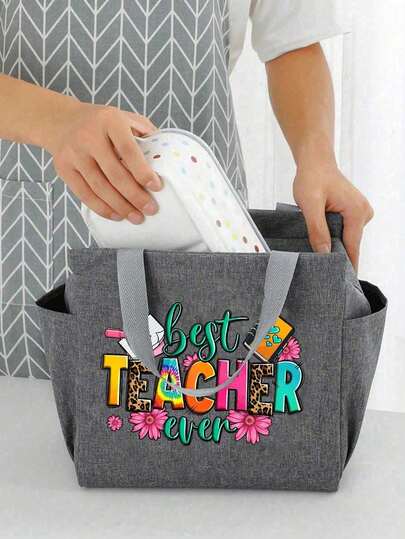 Bolsa térmica, el maestro aprecia la bolsa enfriadora portátil aislada con forro de aluminio, con diseños para el "Mejor maestro" y el "Maestro afortunado", con una bolsa negra para guardar cubiertos, una bolsa de almuerzo con bolsillo doble, gran capacidad, bolsa de picnic portátil, bolsa de almuerzo aislada para la oficina y la escuela, ideal como regalo para educadores, hombres y mujeres.