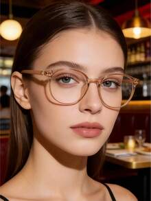 1pc Women's Round Minimalist Versatile Lightweight Eyeglasses - Clear - View 1
