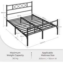 4ft6 Double Bed, Metal Platform Bed Frame Solid Bedstead Base With Cross-Design Headboard - Black - View 9