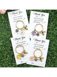 1个蜜蜂主题感谢钥匙扣，蜜蜂图案教师节贺卡，适合作为生日、婚礼、教师节和毕业礼物，带有拥抱图案和蜜蜂设计，返校季汽车装饰挂件，可爱哥特式Y2K风格 - 彩色 - 查看 12