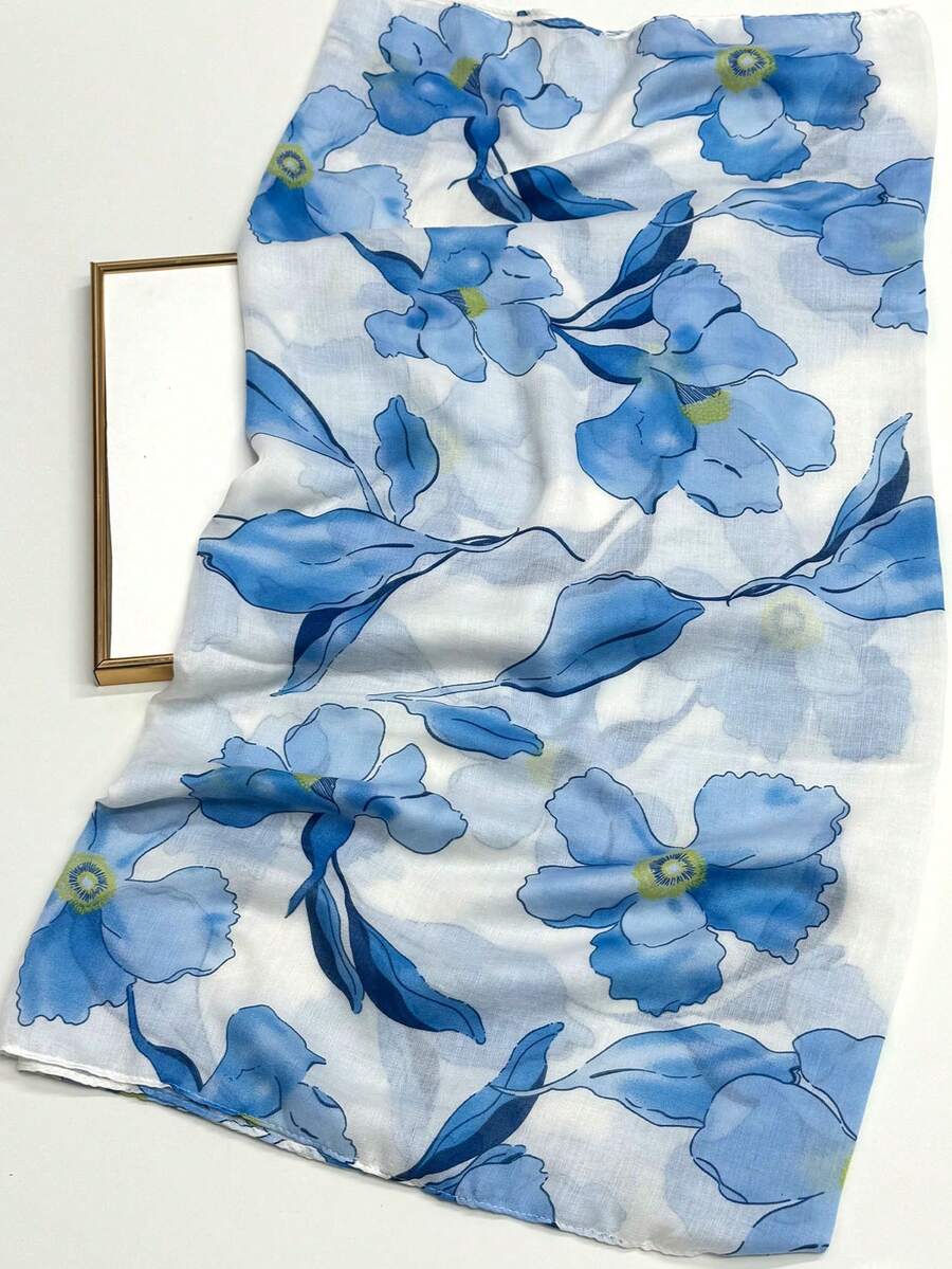 Khăn choàng in họa tiết Bohemian mới, nhẹ, thoáng khí, có tua rua, kiểu dáng thanh lịch dành cho nữ, thích hợp đi biển và du lịch. - Màu xanh lam - Xem 1