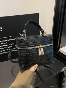 2026新款迷你盒子包，时尚手提包，单肩包，斜挎包，水桶包 - 黑色 - 查看 1