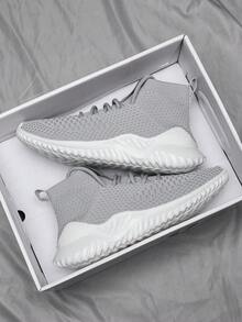 男士休闲透气高帮运动鞋，简约宽头设计，四季皆宜 - 灰色 - 查看 5