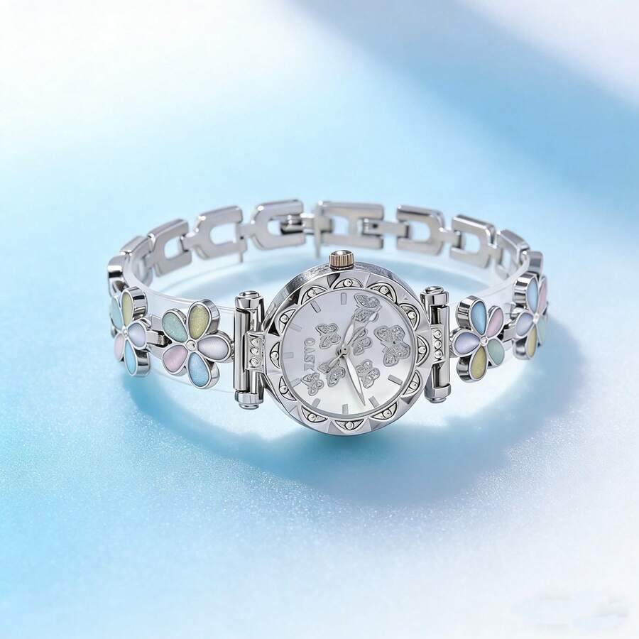 1件/套 优雅简约镶钻石英表，精致美学，理想礼品，年末促销 - 銀色 - 查看 1