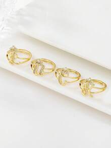 1 pieza Anillo con diseño de corona y letra con micro-incrustación de circonita, elegante y de moda, adecuado para uso diario, ir al trabajo y citas - Anillo de corona - Ver 4