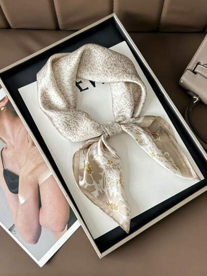 1pc Square Silk Scarf, Women's Satin Printed Headscarf, Neckerchief, Headband, Fashion Ladies Shawl, Scarf
