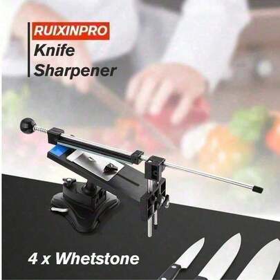 Afilador de cuchillos Ruixin Pro II de acero todo hierro, sistema de afilado profesional para chef de cocina con 4 piedras de afilar y ángulo fijo