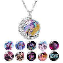 Crescent Moon Gemstone Necklace, KPOP Idol Group Reversible Pendant, Elegant Couple Accessory - Multicolor - View 1