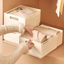 1pc Expandable Plastic Storage Box, Large Capacity Drawer Style Makeup Organizer, Multifunctional Foldable Clothes Storage Basket, Adjustable Length, Foldable For Space Saving, Suitable For Storing Clothes, Toys, Snacks, Cosmetics, Kitchen Spices, Applicable For Wardrobe Organization, Bedroom, Bathroom, Kitchen, Dorm, Room Decor - White - View 3