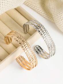 时尚奢华蜂窝状锆石开口戒指和手链套装，适合女性日常通勤、约会、节日礼物 - 金黃色 - 查看 2