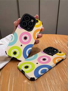 1个简约个性化炫彩彩虹与邪眼图案竖纹仿皮纹理经典防滑防摔软保护手机壳，适合作为礼物送给朋友和爱人，兼容苹果 17/17AIR/17PRO/17PROMAX - 彩色 - 查看 2
