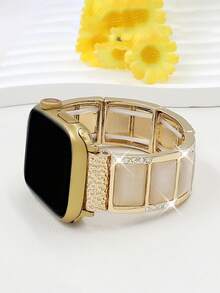 1pc Simple And Stylish Rectangular Cat's Eye Metal Bracelet Watch Band Compatible With Apple Watch Band 38mm 40mm 41mm 4mm 44mm 45mm 49mm (S10 42)Mm (S10 46)Mm ,Exquisite Wome's Wrist Strap Compatible With Iwatch Series 11 Ultra 3 SE3 Ultra 2 S10 SE2 9 8 7 SE 6 5 4 3 2 1,Suitable For Outfits, Daily Wear, Holidays - Gold - View 2