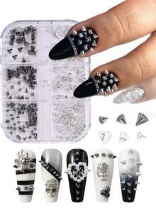 5 piezas/10 piezas/30 piezas Decoraciones de arte de uñas con remaches de estilo punk, remaches metálicos, anillos y remaches en forma de flecha, adecuados para arte de uñas Y2K, estilo de perforación DIY Decoración de uñas, accesorios de uñas de moda alternativa - Multicolor - Ver 19